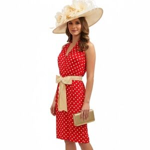 Moschino Couture Red Polka Dot Midi Dress with Cream Bow